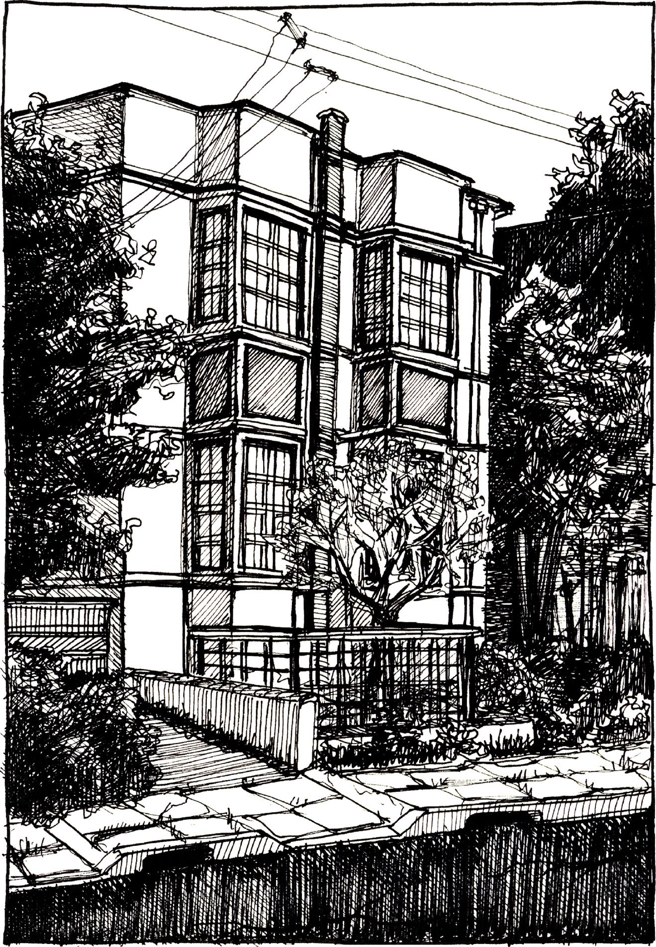 Cedar St - Drawing by Camillo Visini