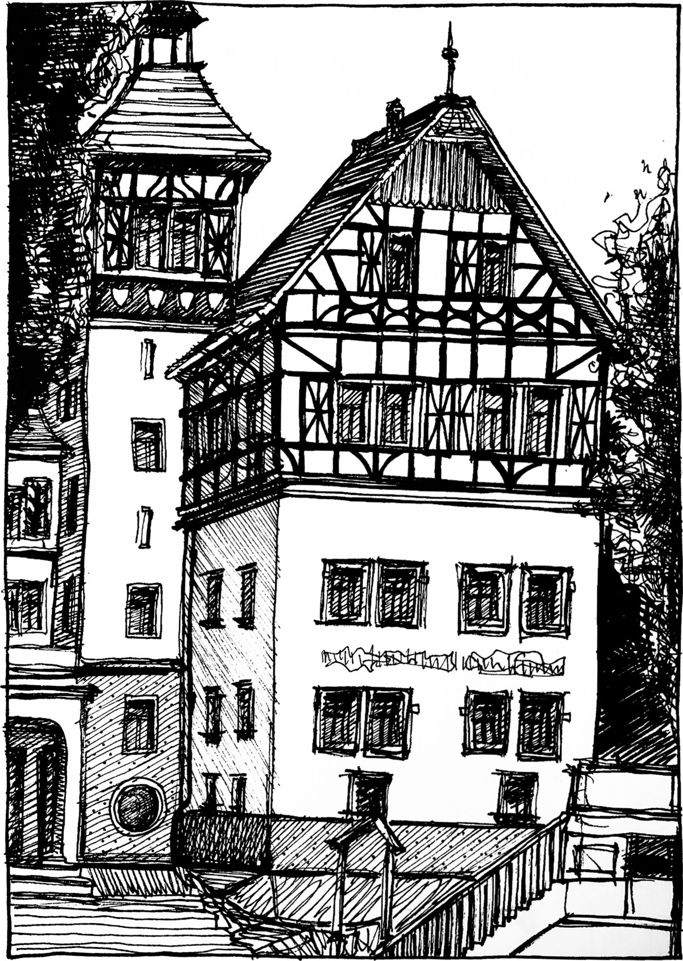 Kreuzbleicheweg 2 - Drawing by Camillo Visini