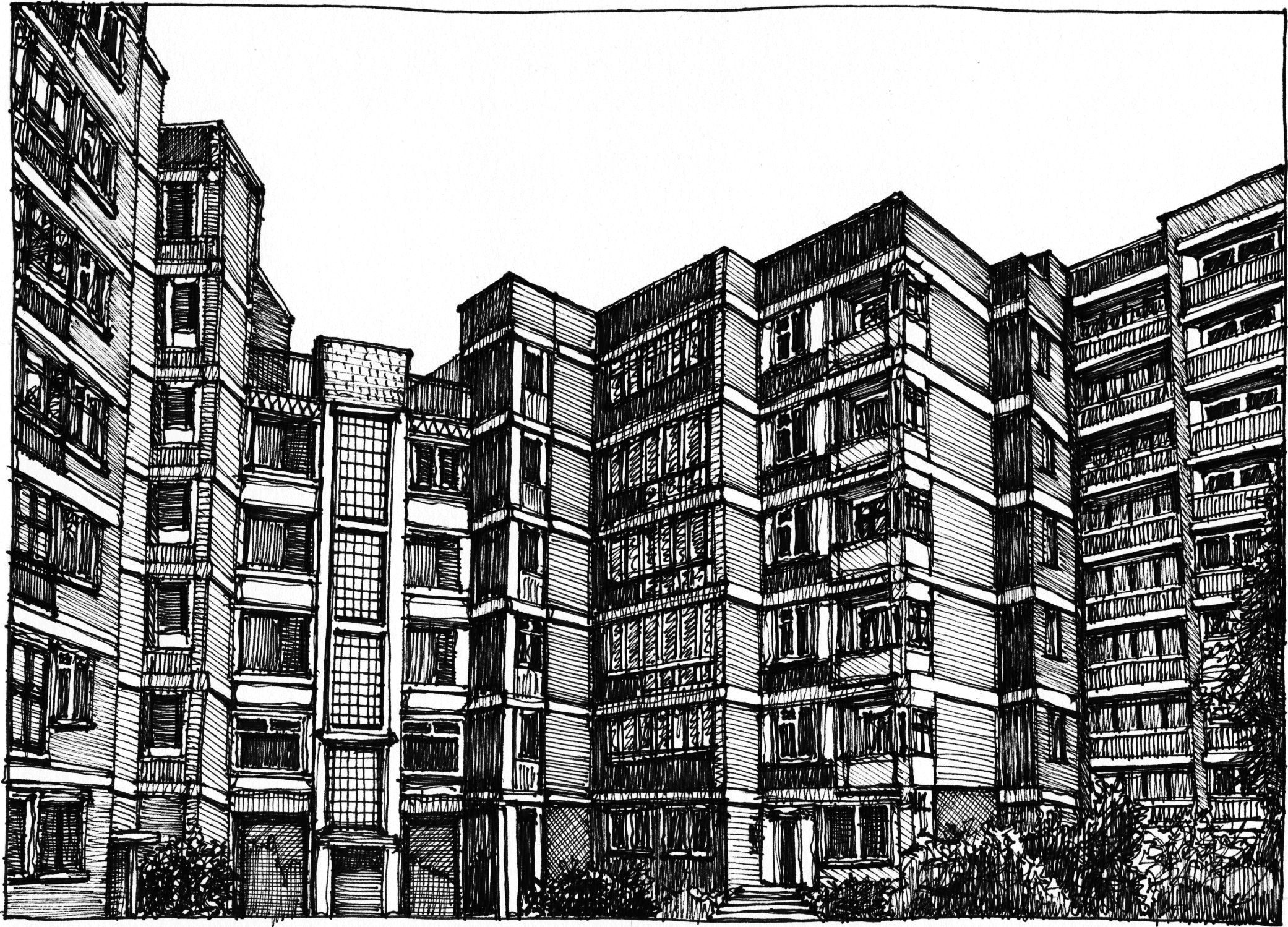 Apartment Complex - Ignalina Exodus - Drawing by Camillo Visini
