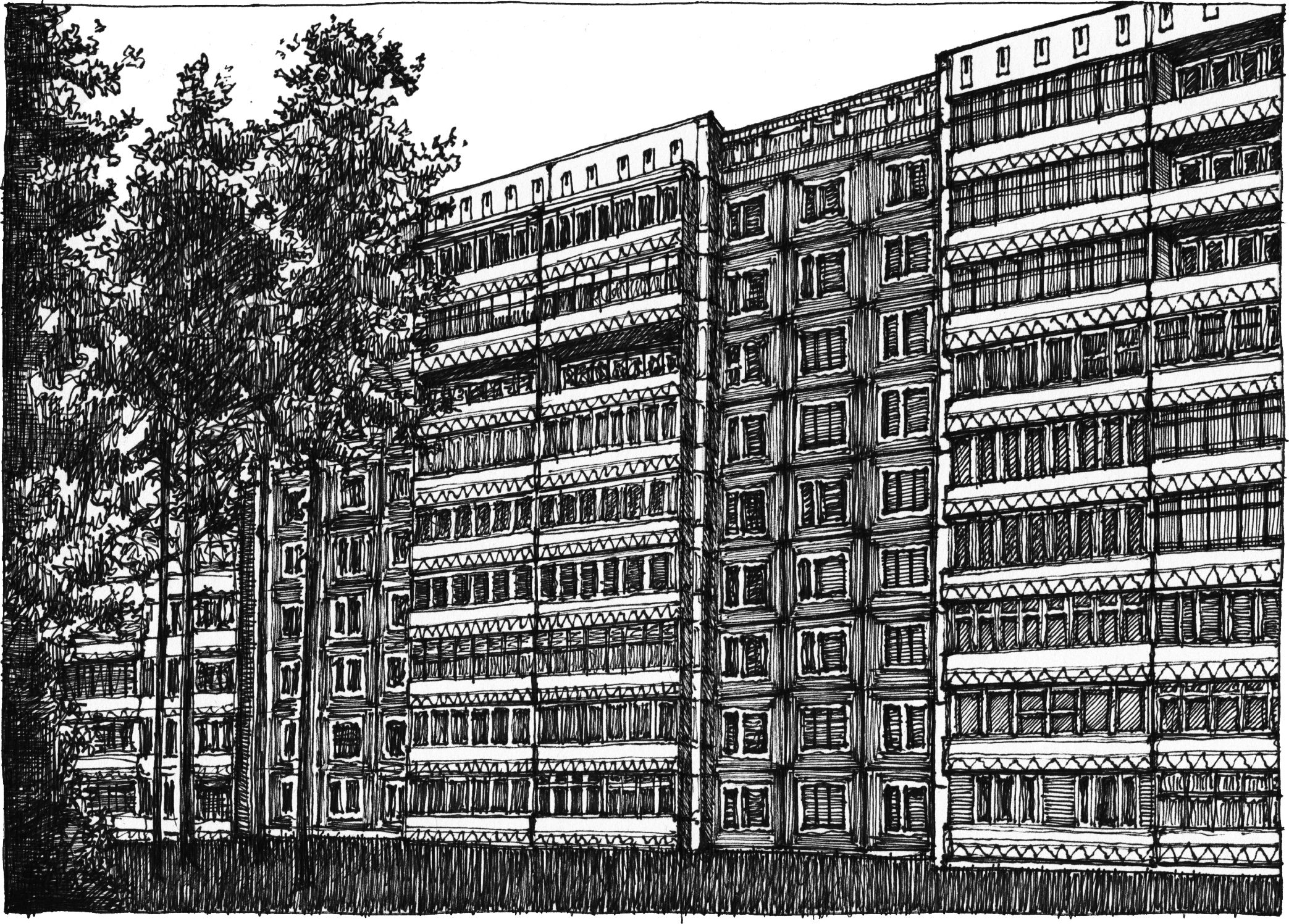 Apartment Complex - Drawing by Camillo Visini